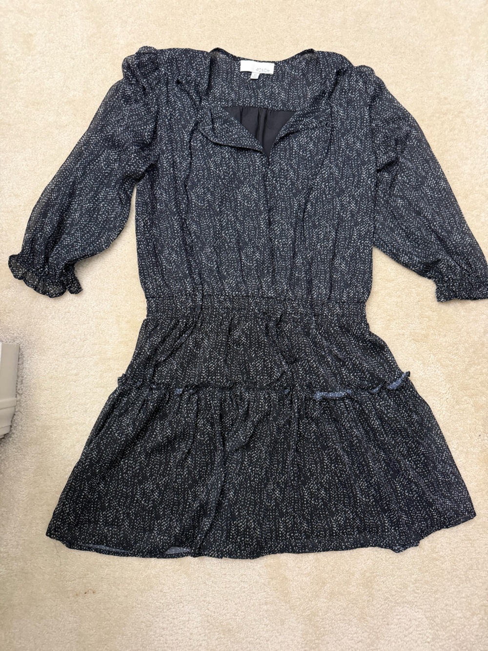 Pinch Black Speckled Long Sleeve Tiered Dress
